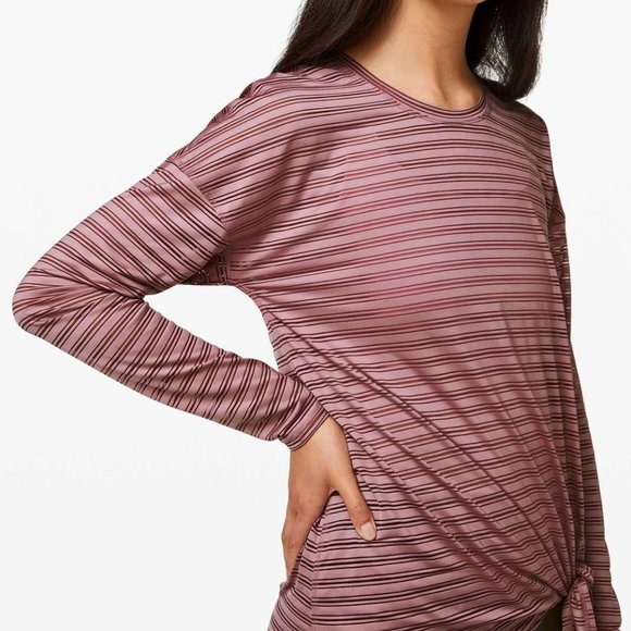 Lululemon Tie Your Practice Long Sleeve *Stripe Vintage Mauve - Picture 5 of 12